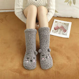 Cute Cartoon Bear Fuzzy Socks For Women, Comfortable Winter Soft Warm Slipper Socks